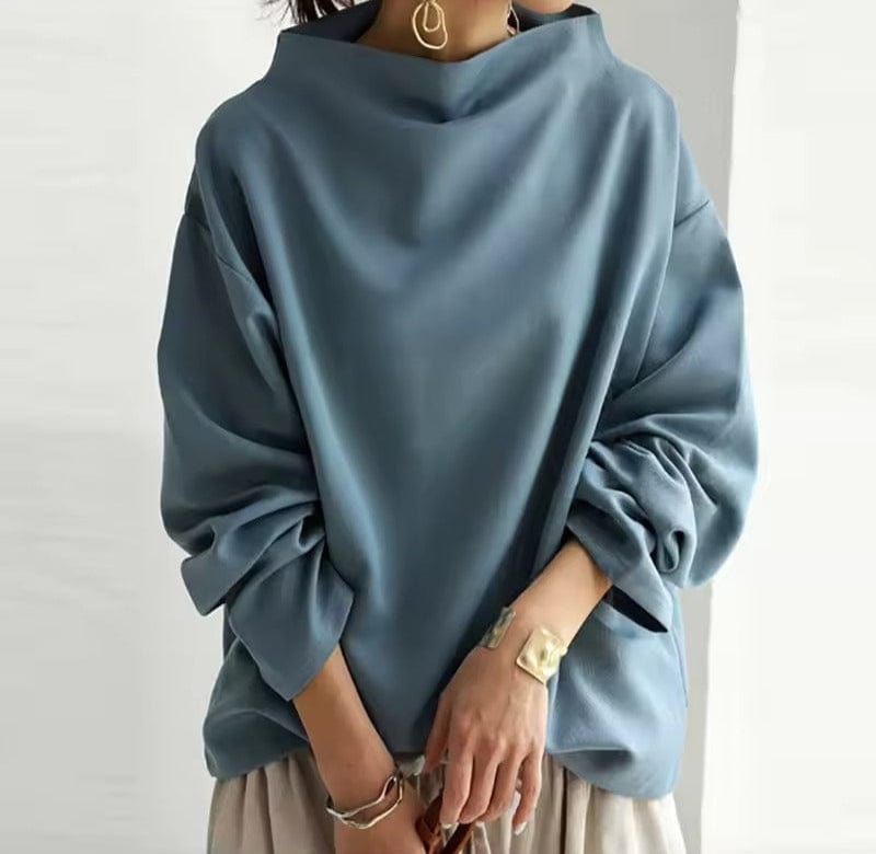Women's Mock Neck Long Sleeve Sweater – Blue