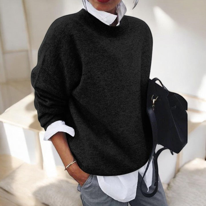 Women's Round Neck Long Sleeve Sweater – Black