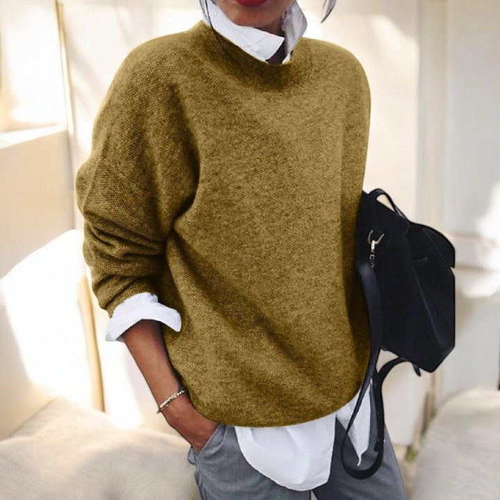 Women's Round Neck Long Sleeve Sweater – Khaki