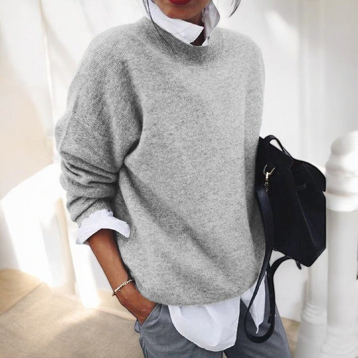 Women's Round Neck Long Sleeve Sweater – Grey