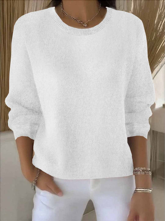 Women's Round Neck Long Sleeve Sweater – White