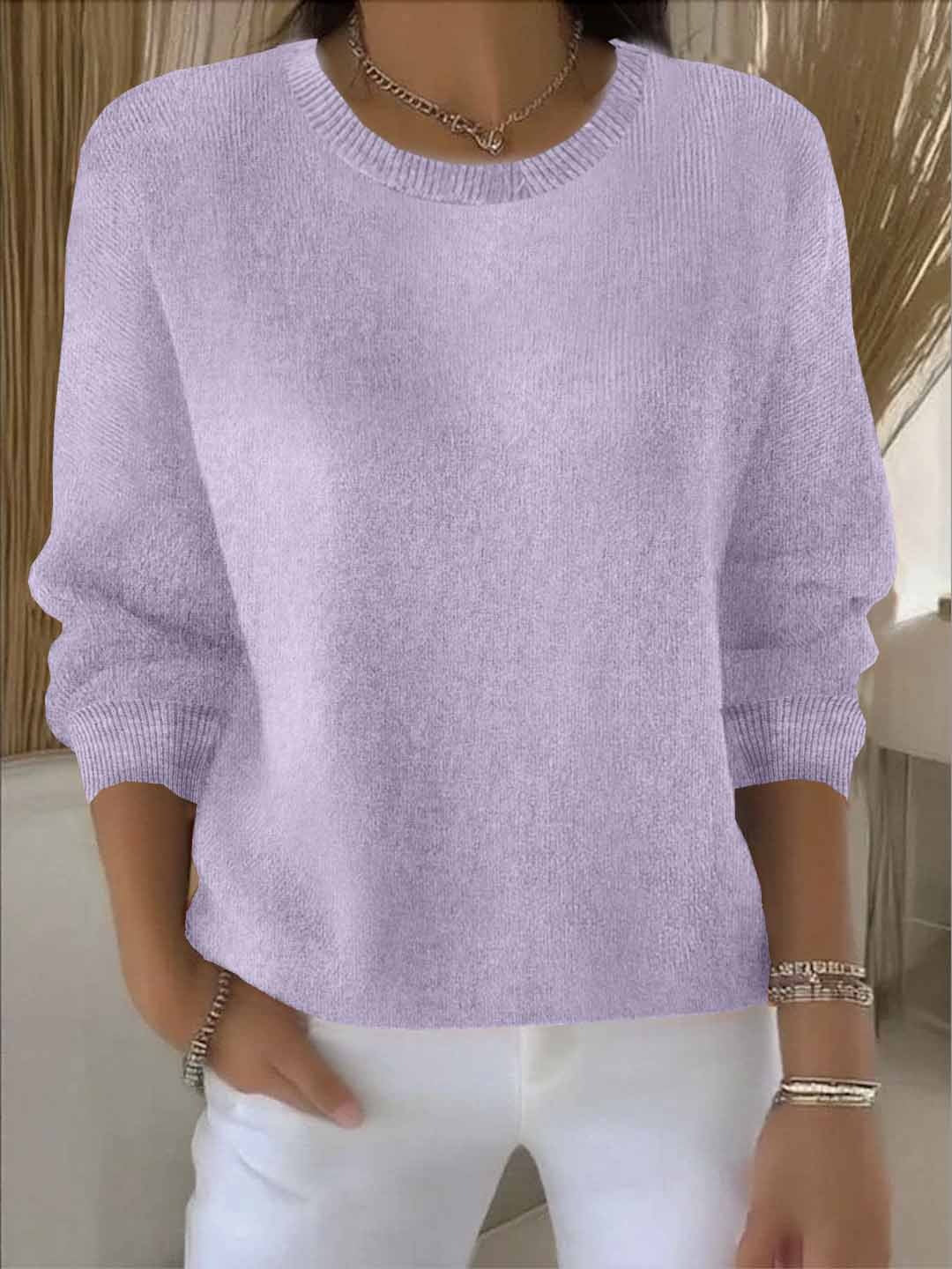Women's Round Neck Long Sleeve Sweater – Light Purple