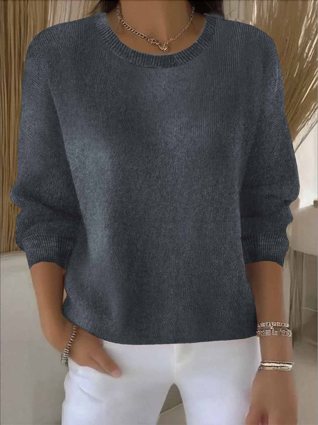 Women's Round Neck Long Sleeve Sweater – Grey