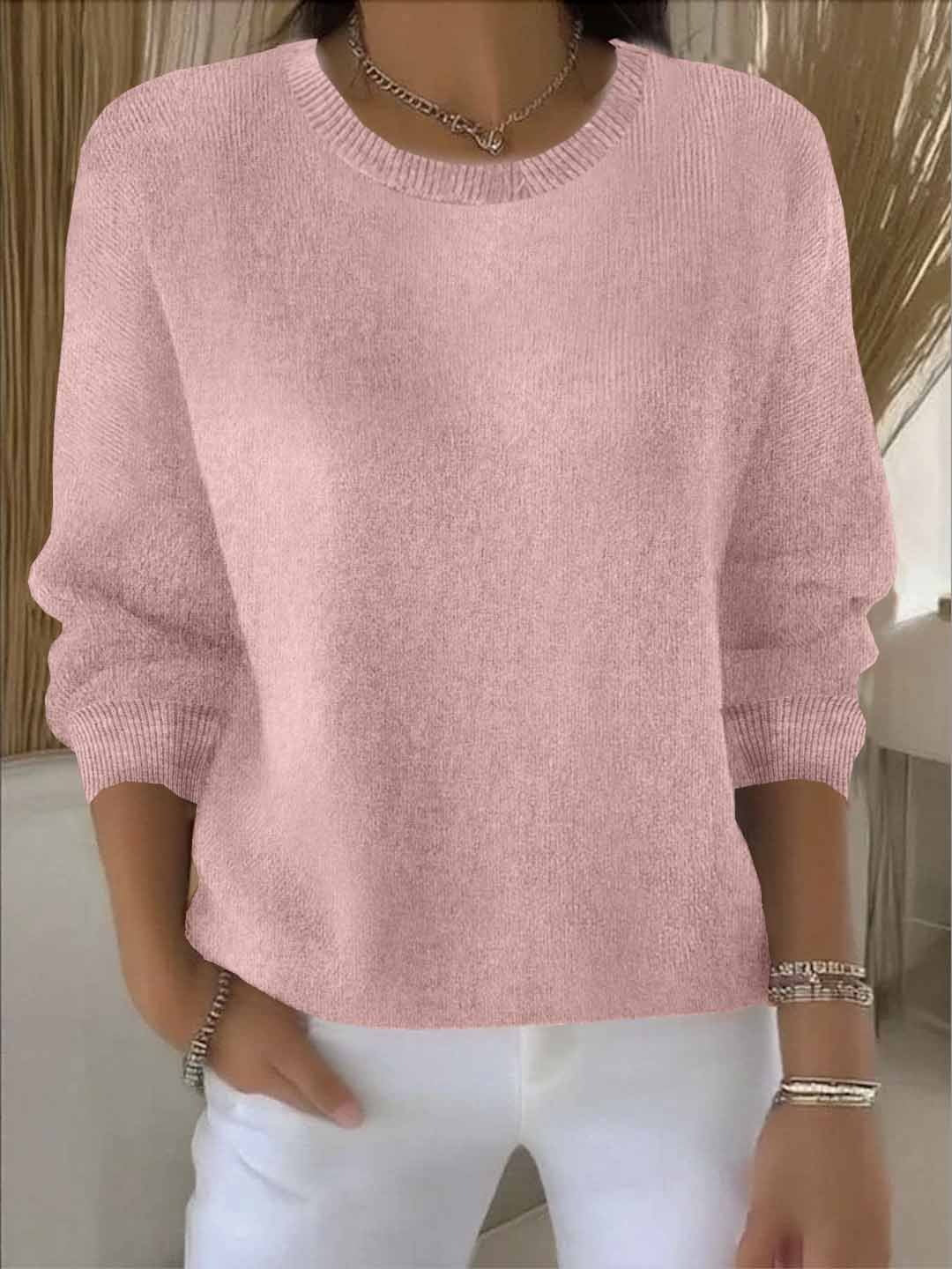 Women's Round Neck Long Sleeve Sweater – Pink