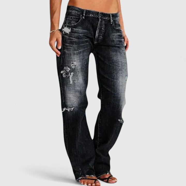 Women's Straight Leg Distressed Jeans – Black