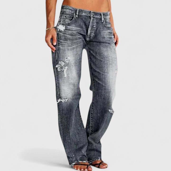 Women's Straight Leg Distressed Jeans – Grey
