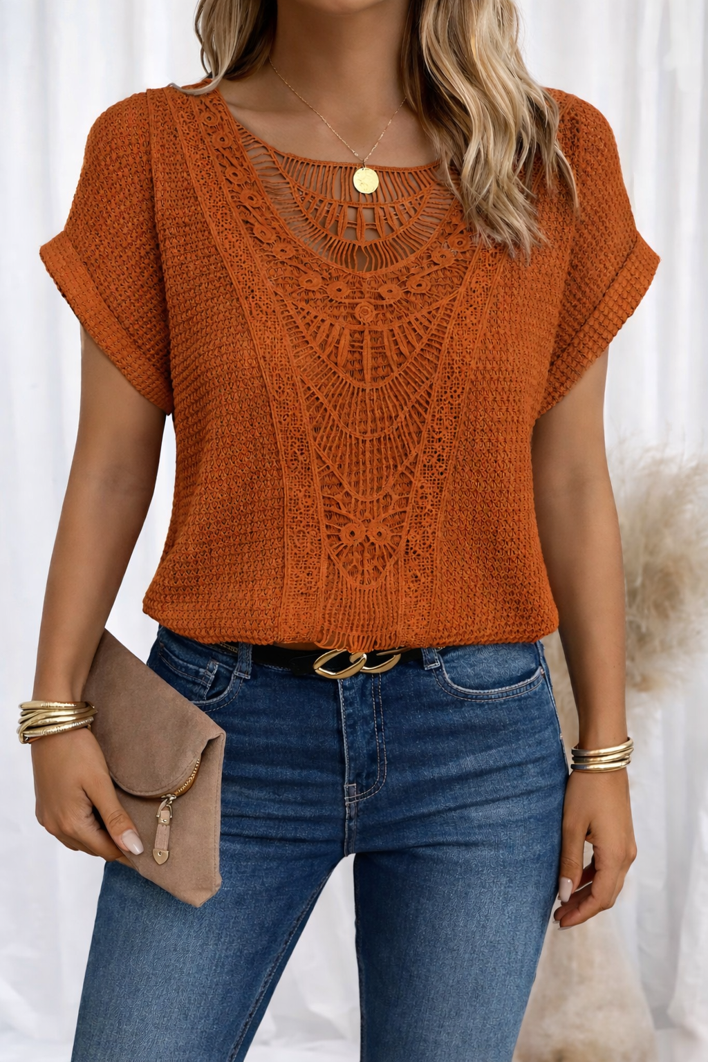Women's Short Sleeve Blouse – Orange