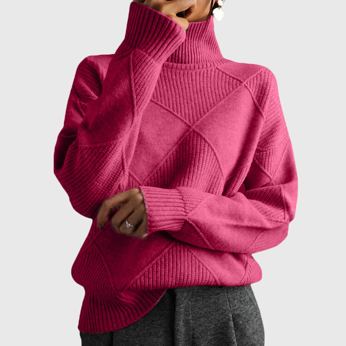 Women's Mock Neck Long Sleeve Sweater – Rose