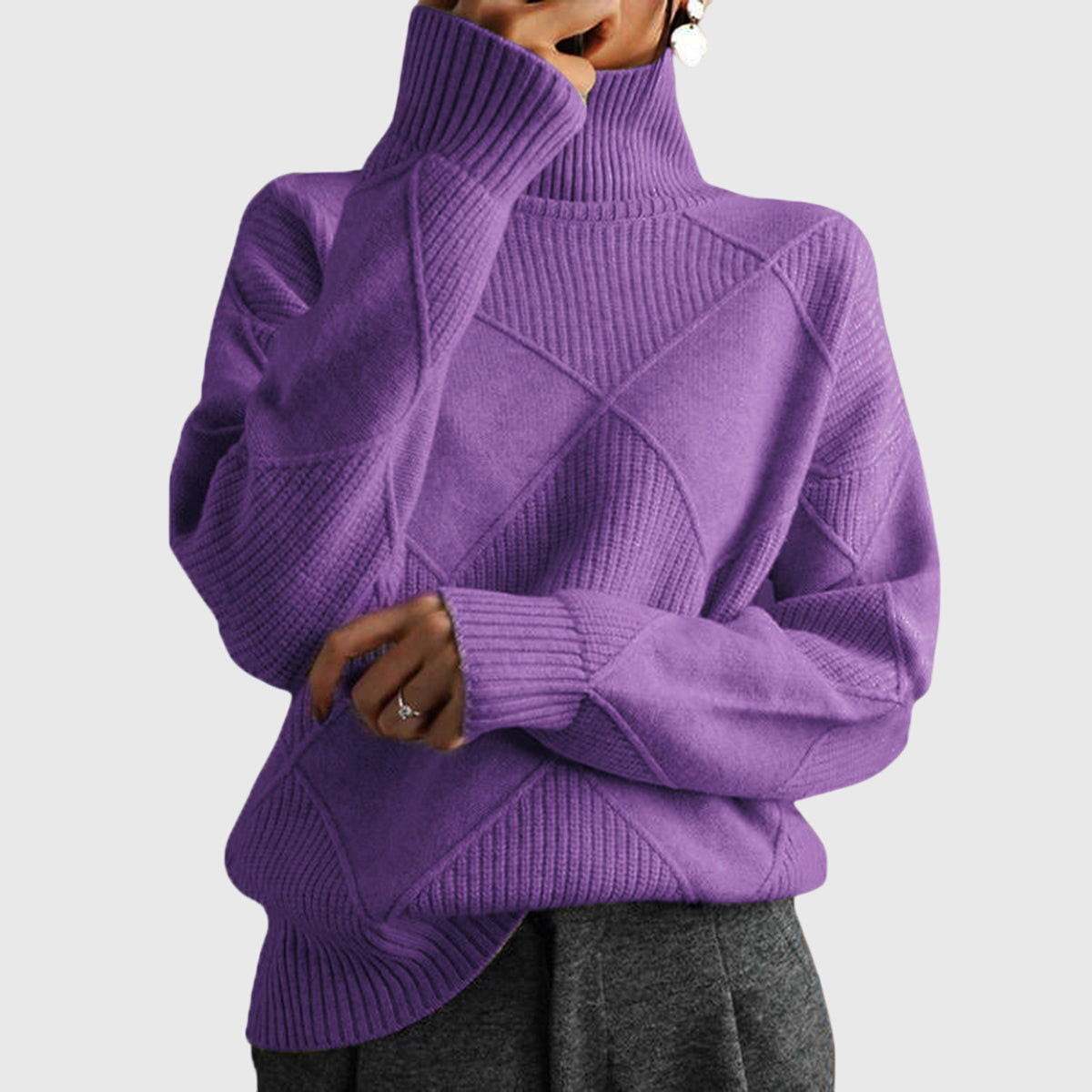 Women's Mock Neck Long Sleeve Sweater – Violet