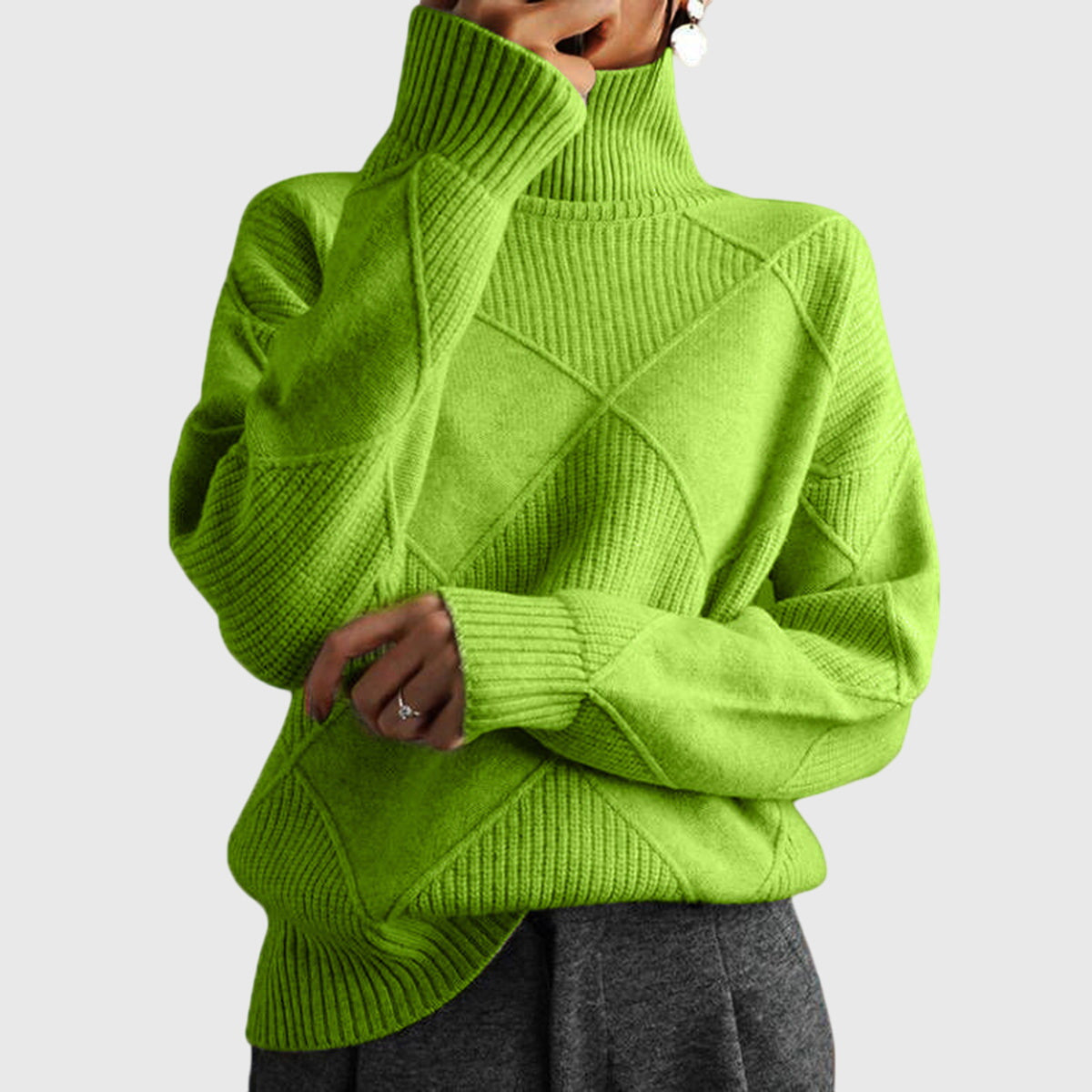 Women's Mock Neck Long Sleeve Sweater – Green