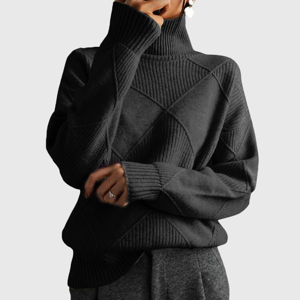 Women's Mock Neck Long Sleeve Sweater – Black