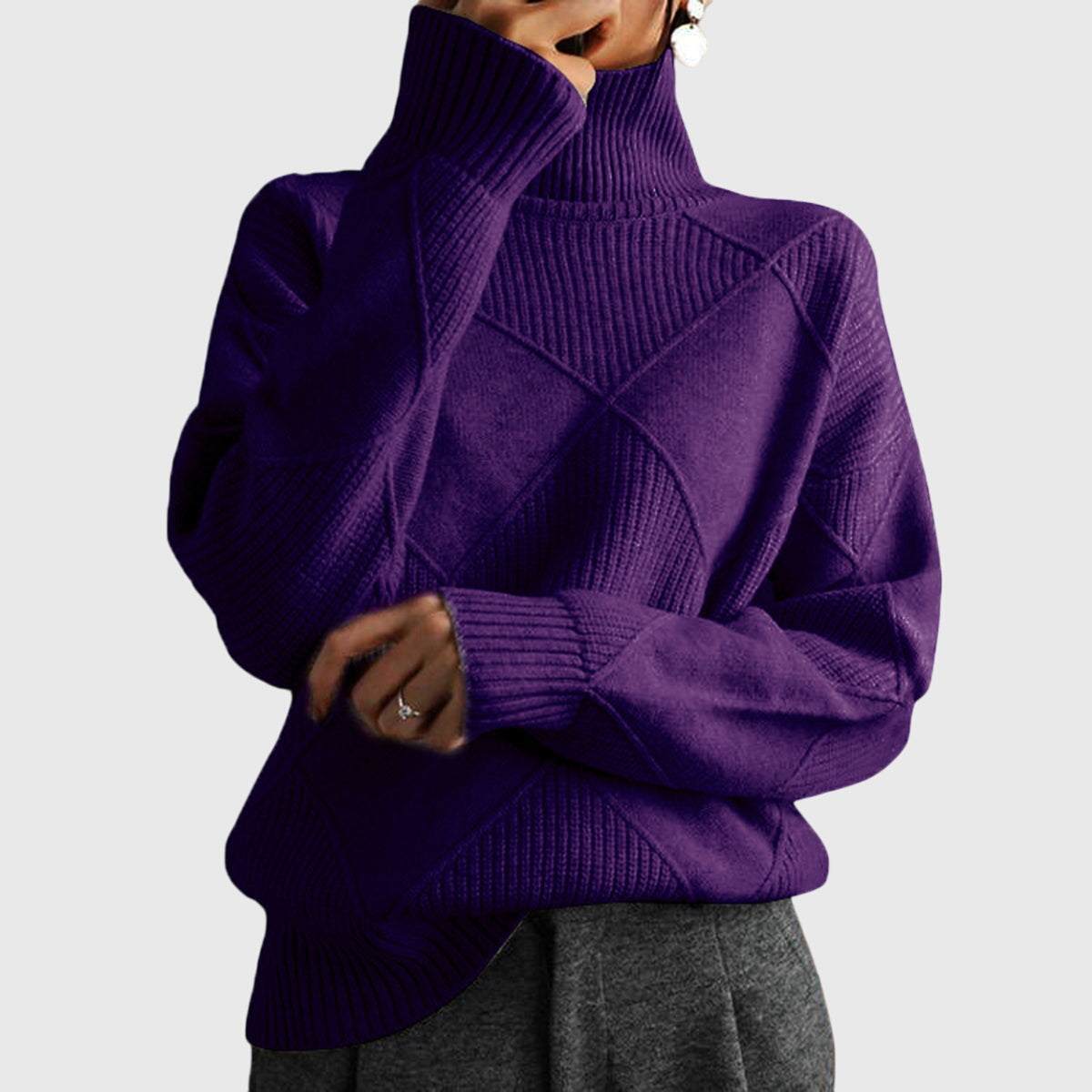 Women's Mock Neck Long Sleeve Sweater – Purple