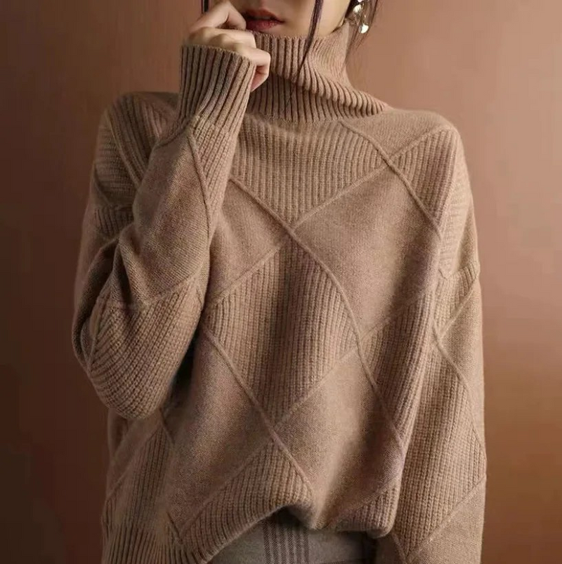 Women's Mock Neck Long Sleeve Sweater – Khaki