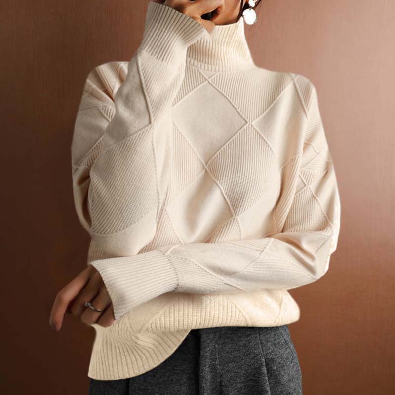 Women's Mock Neck Long Sleeve Sweater – White