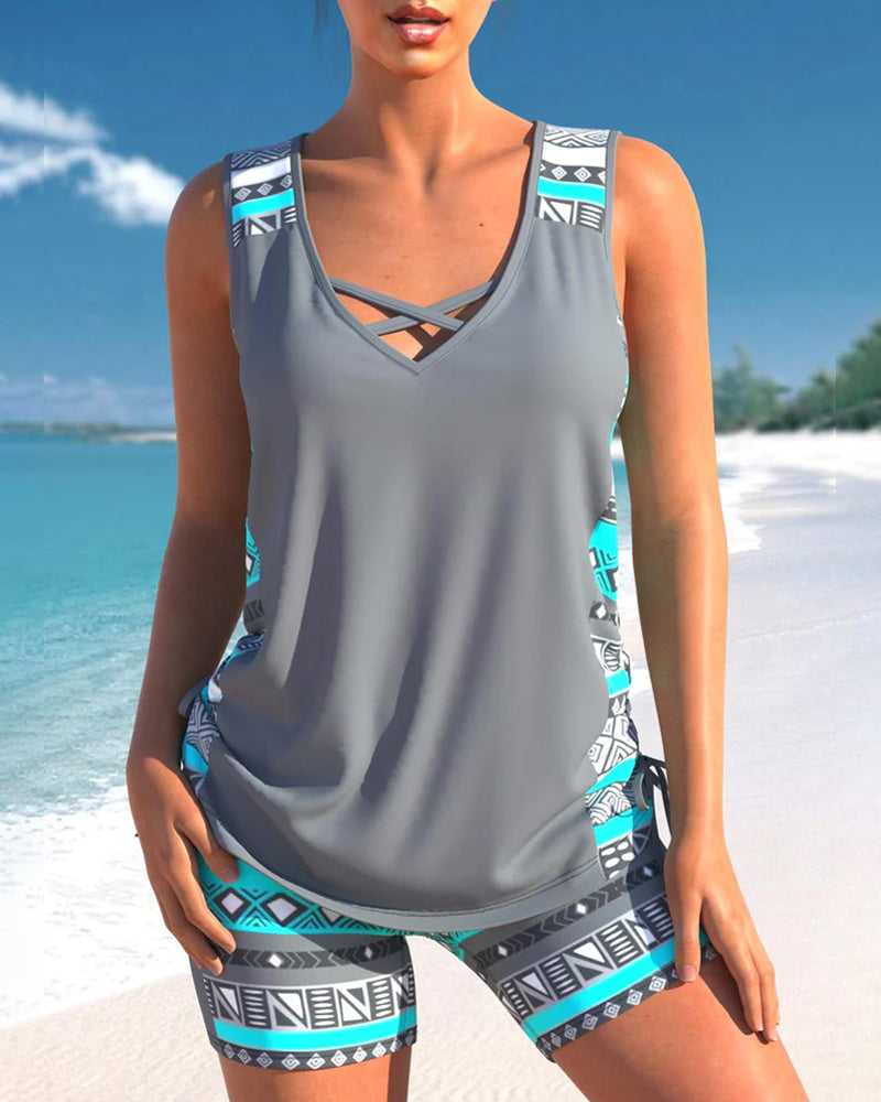 Women's V Neck Tankini – Grey
