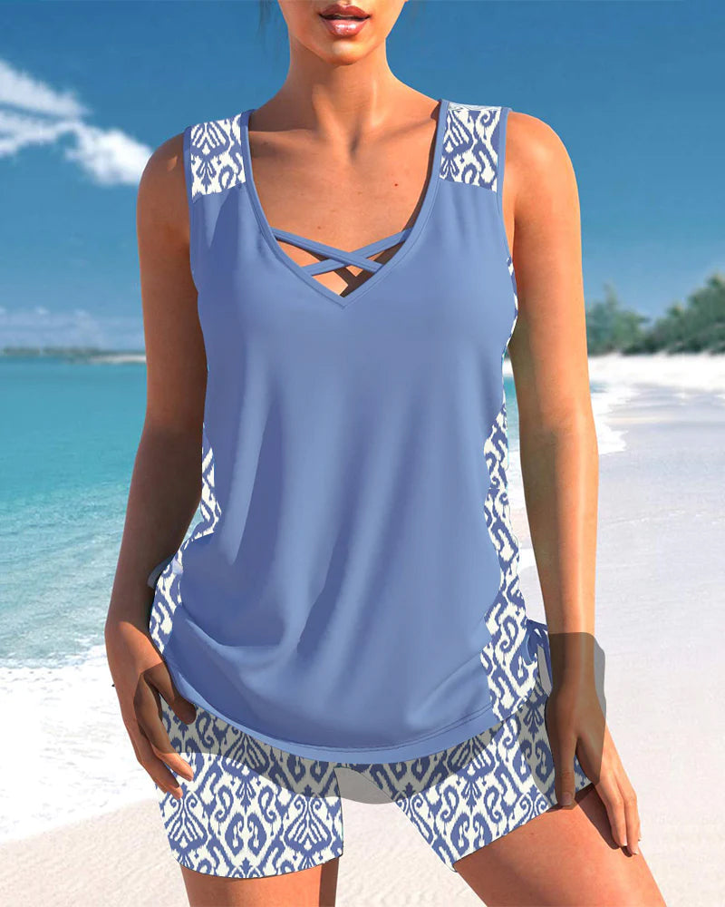 Women's V Neck Tankini – Blue