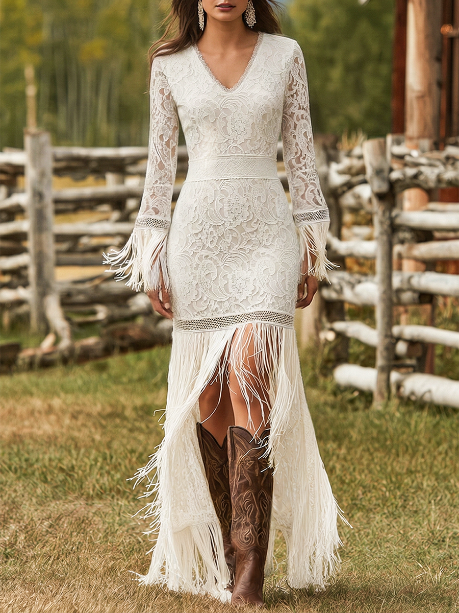 Women's V Neck Maxi Dress – White