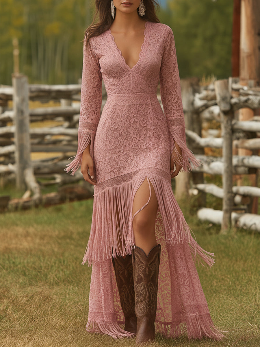Women's V Neck Maxi Dress – Pink