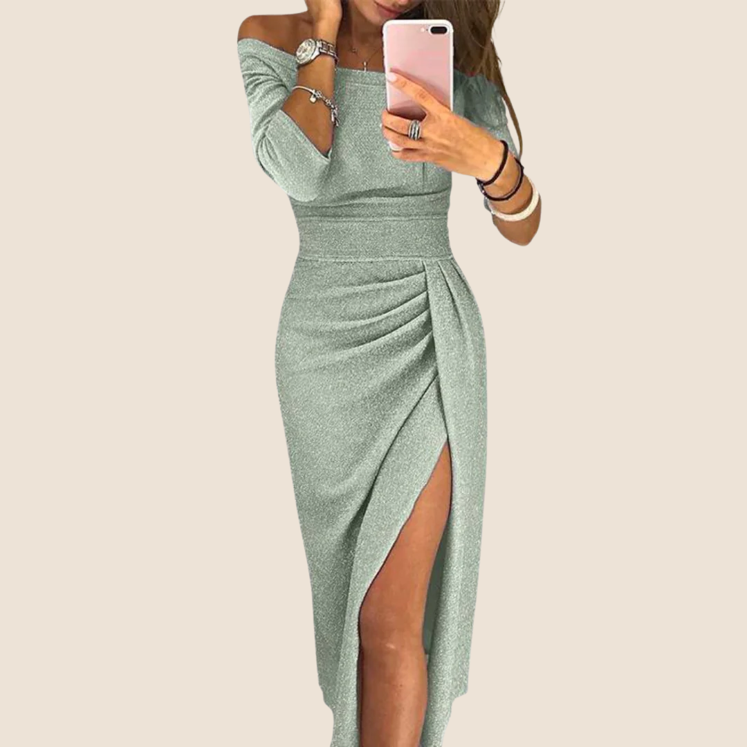 Women's Off Shoulder Maxi Dress – Silver Green