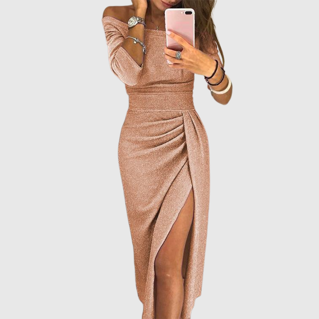 Women's Off Shoulder Maxi Dress – Champagne