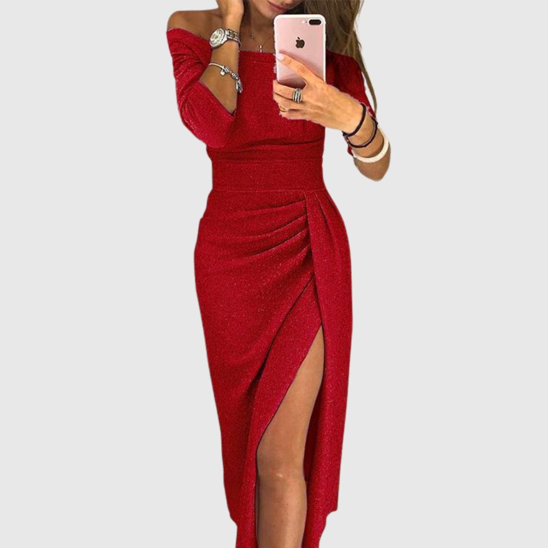 Women's Off Shoulder Maxi Dress – Red