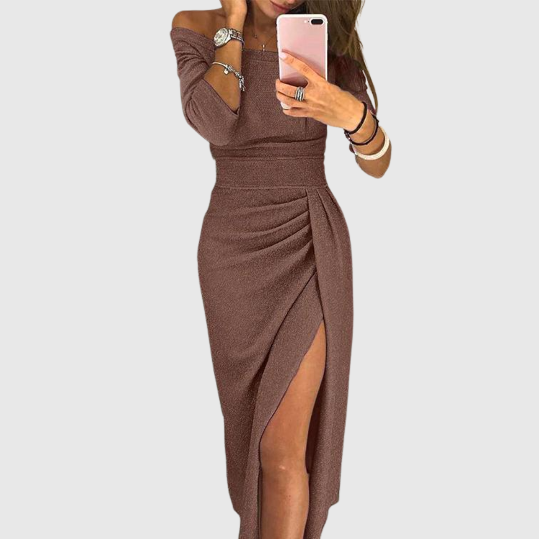 Women's Off Shoulder Maxi Dress – Brown