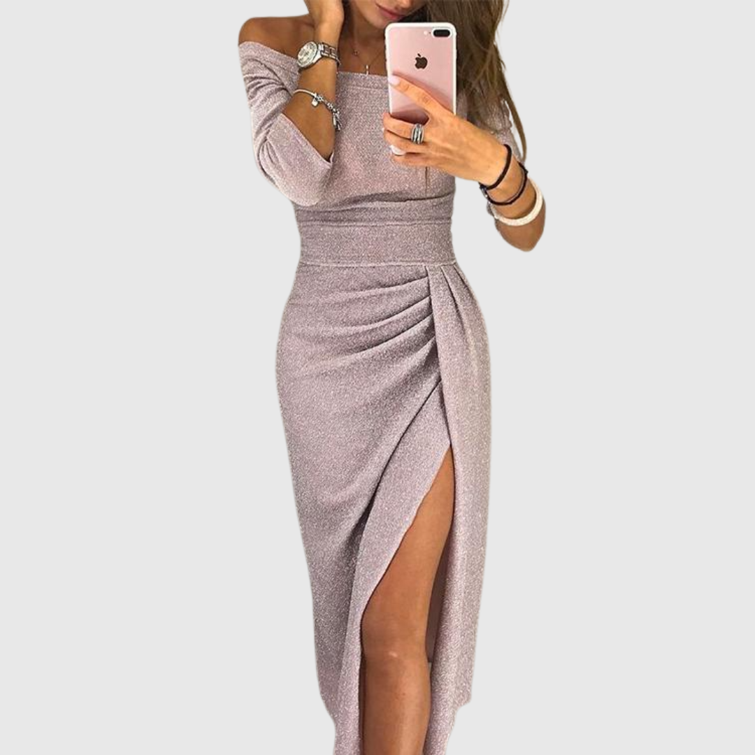 Women's Off Shoulder Maxi Dress – Pink