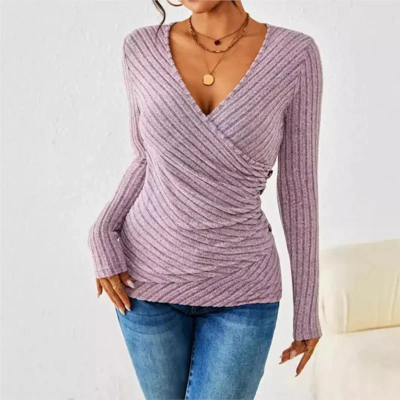 Women's Wrap V Neck Long Sleeve Blouse