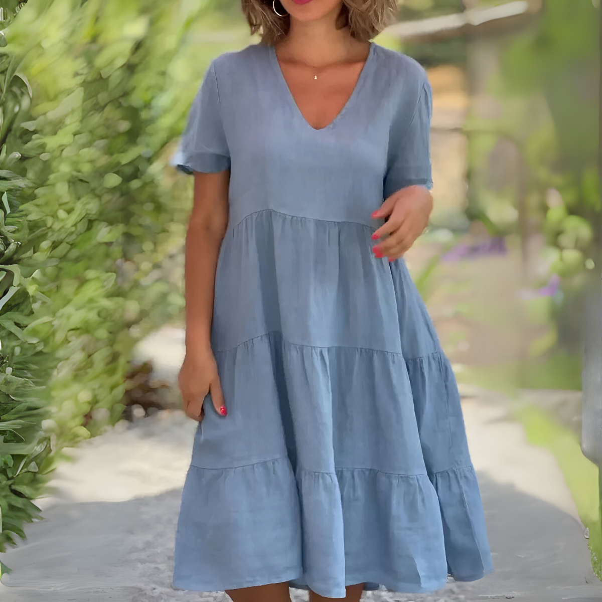 Women's V Neck Midi Dress – Blue