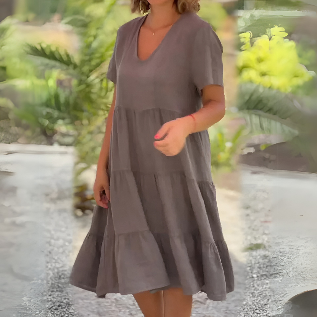 Women's V Neck Midi Dress – Grey