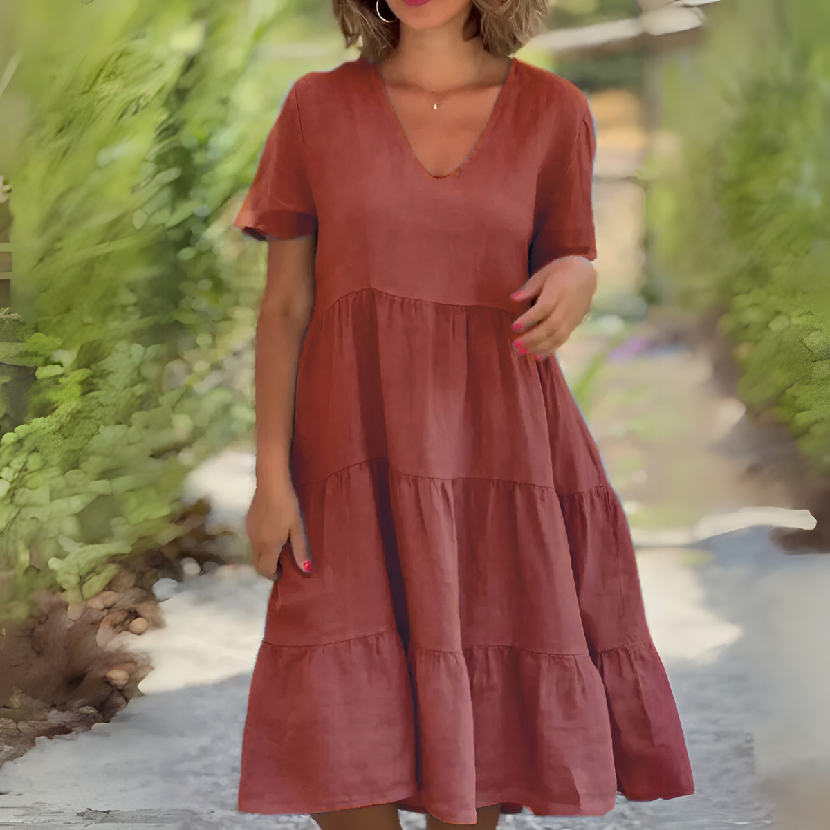 Women's V Neck Midi Dress – Brown