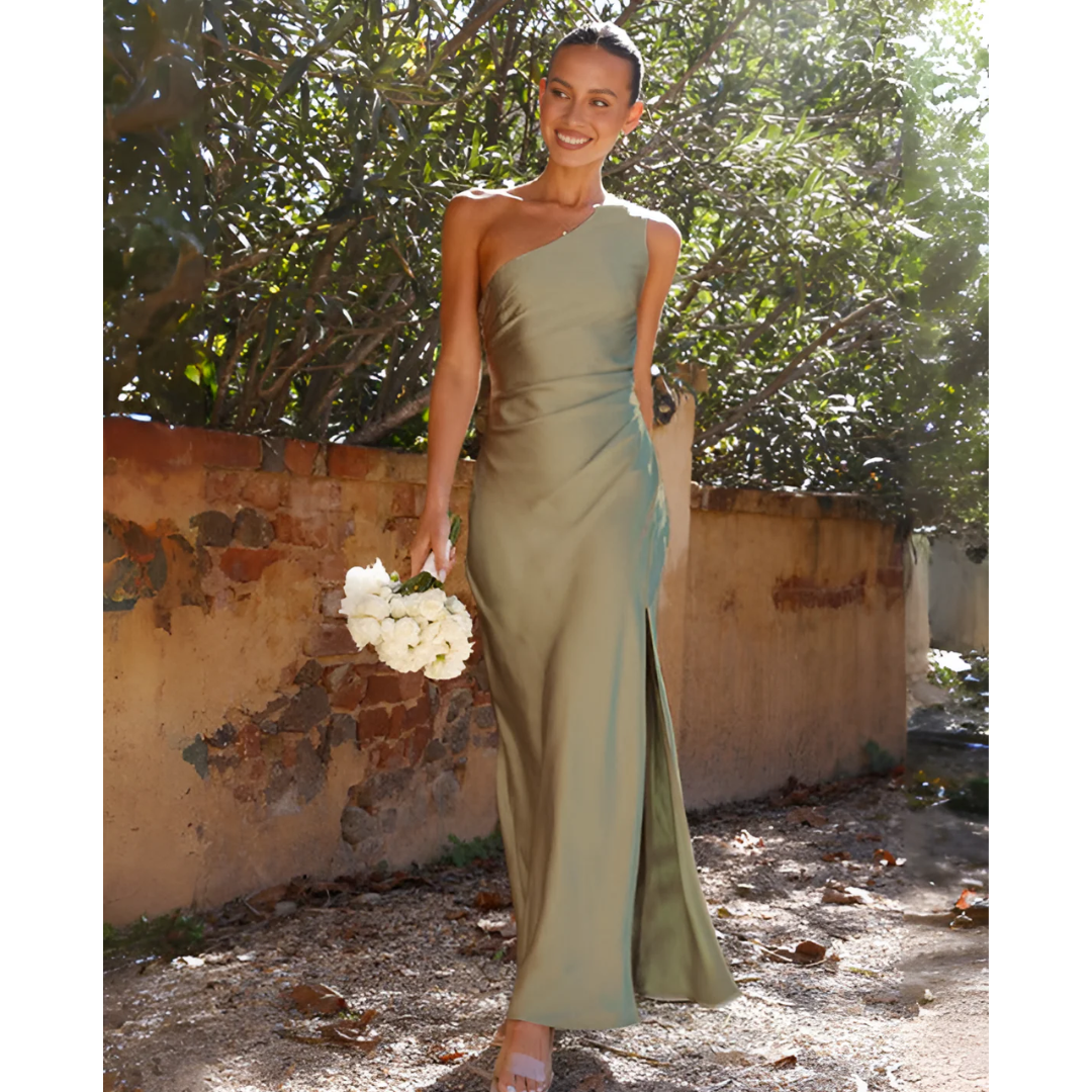 Women's One Shoulder Maxi Dress – Green