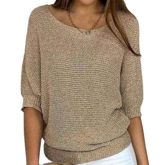 Women's V Neck Long Sleeve Sweater – Beige