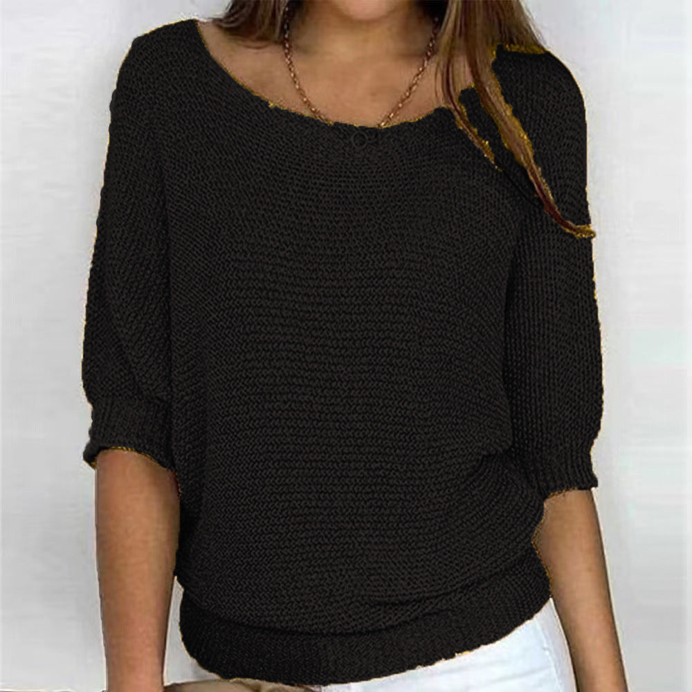 Women's V Neck Long Sleeve Sweater – Black