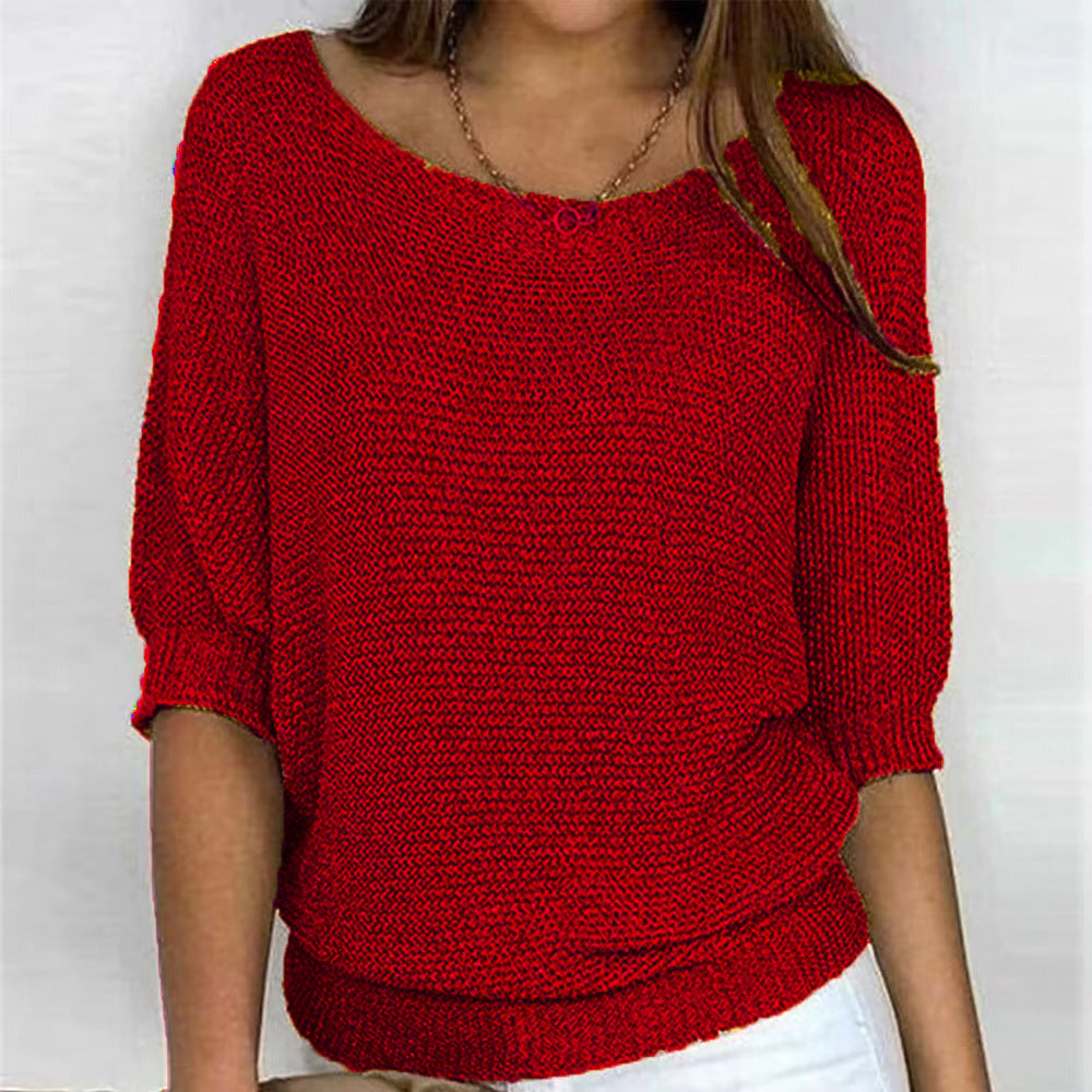 Women's V Neck Long Sleeve Sweater – Red