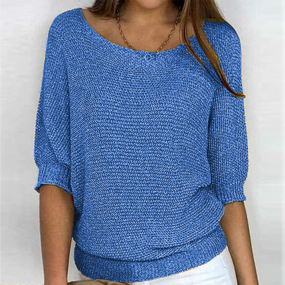 Women's V Neck Long Sleeve Sweater – Blue