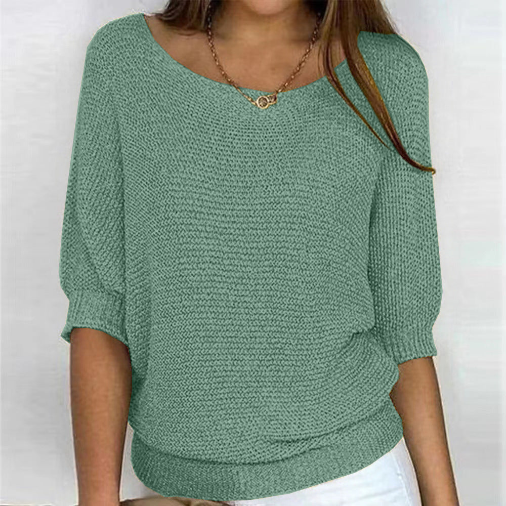 Women's V Neck Long Sleeve Sweater – Green