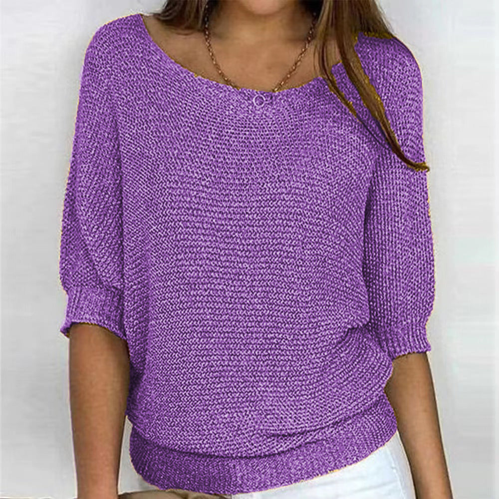 Women's V Neck Long Sleeve Sweater – Purple