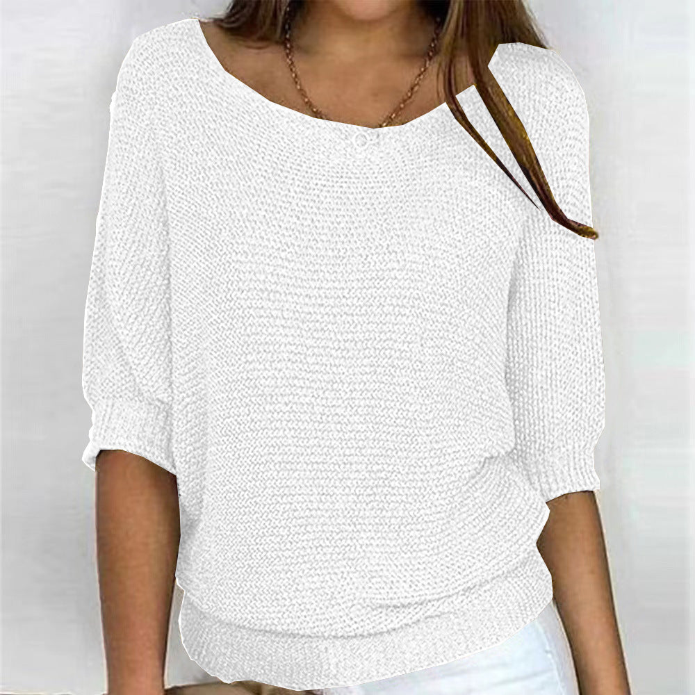 Women's V Neck Long Sleeve Sweater – White