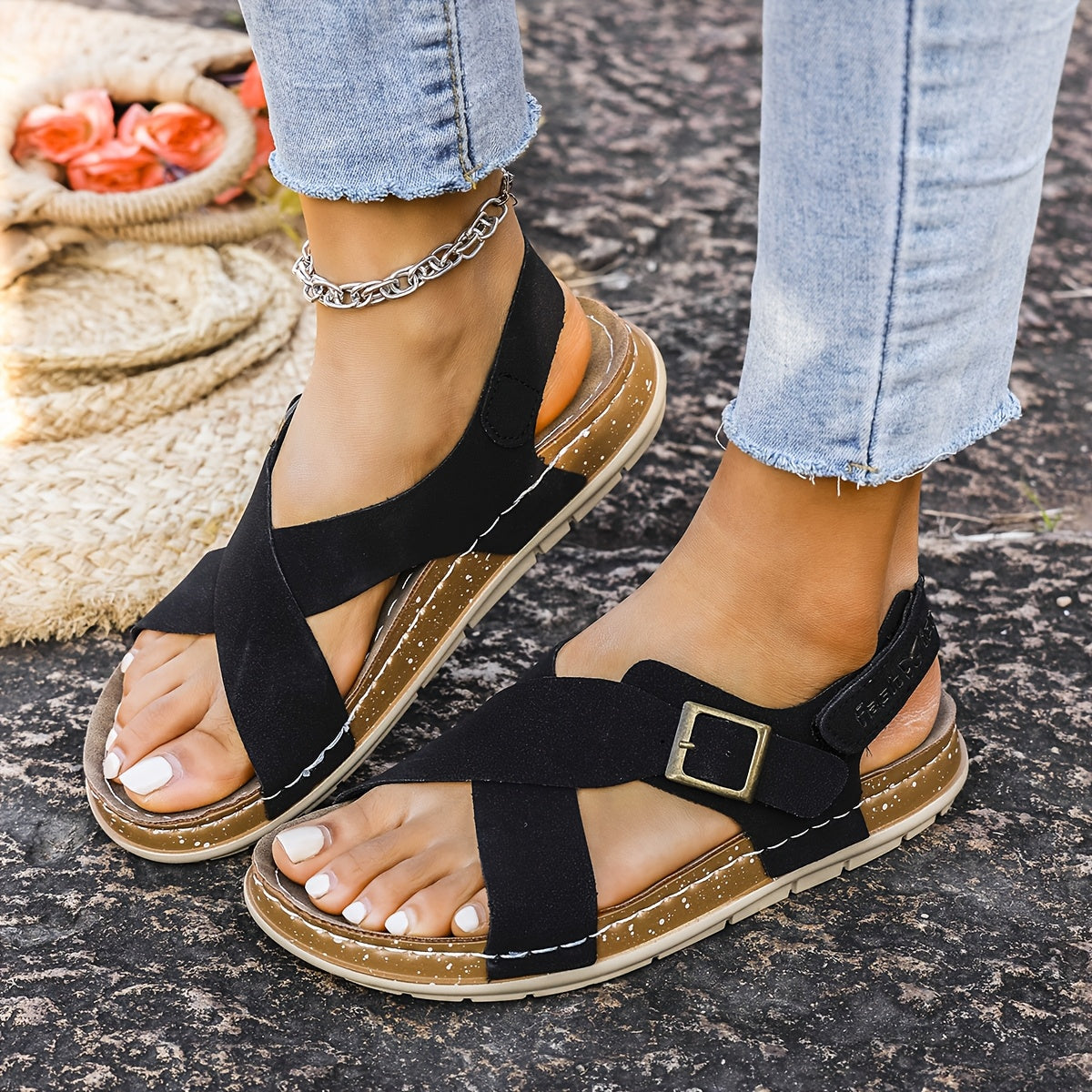 Women's Platform Buckle Sandals – Black