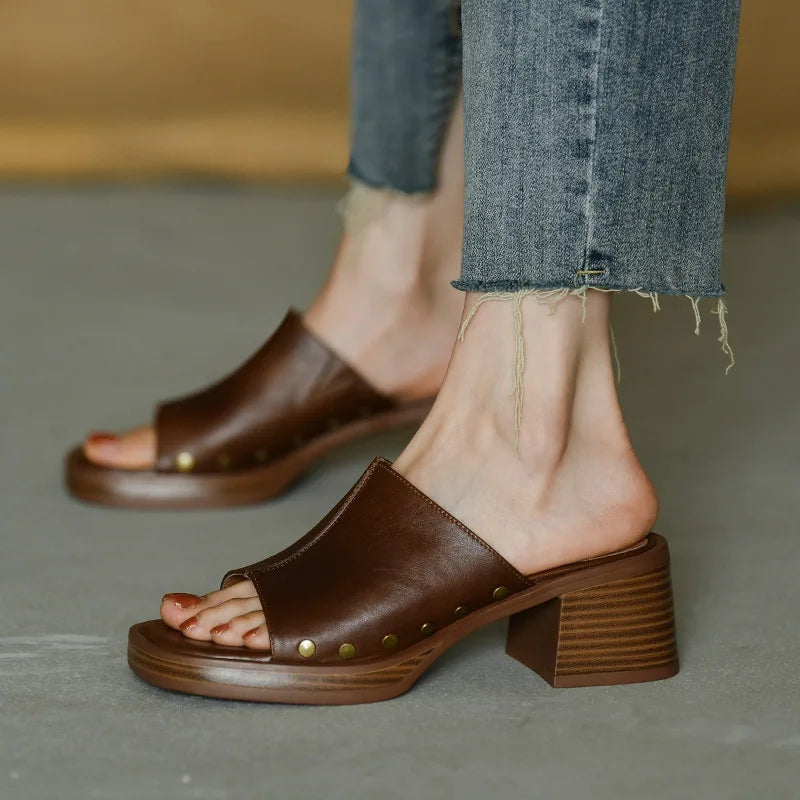 Women's Platform Mule Sandals – Brown