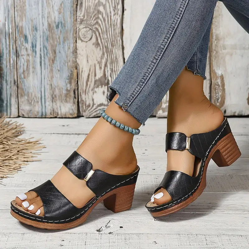 Women's Platform Block Heel Sandals – Black