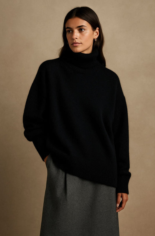 Women's Turtleneck Long Sleeve Sweater – Black