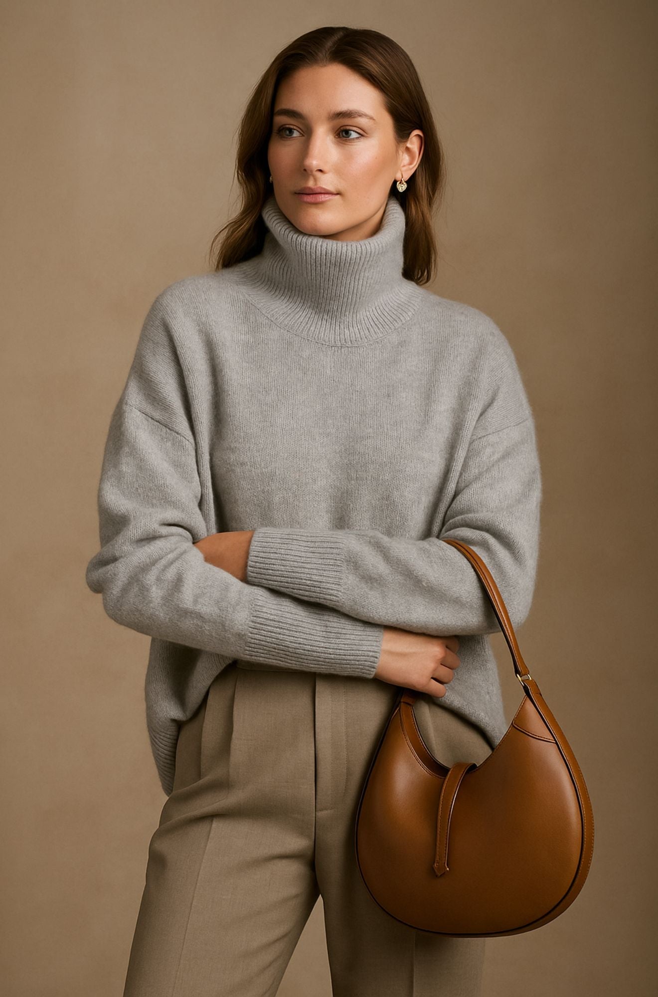 Women's Turtleneck Long Sleeve Sweater – Grey