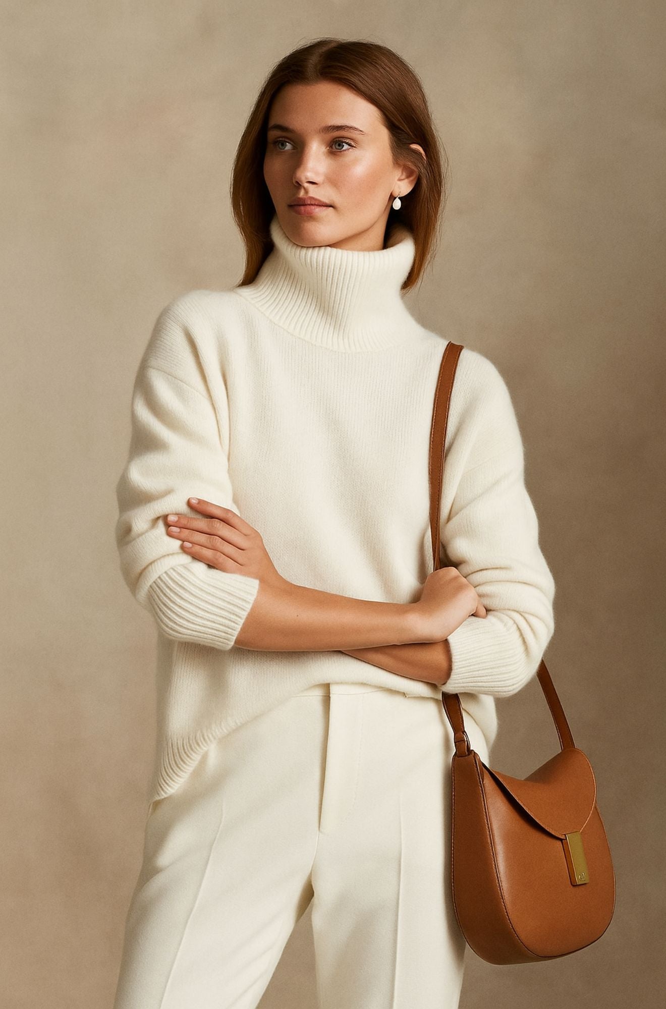 Women's Turtleneck Long Sleeve Sweater – White