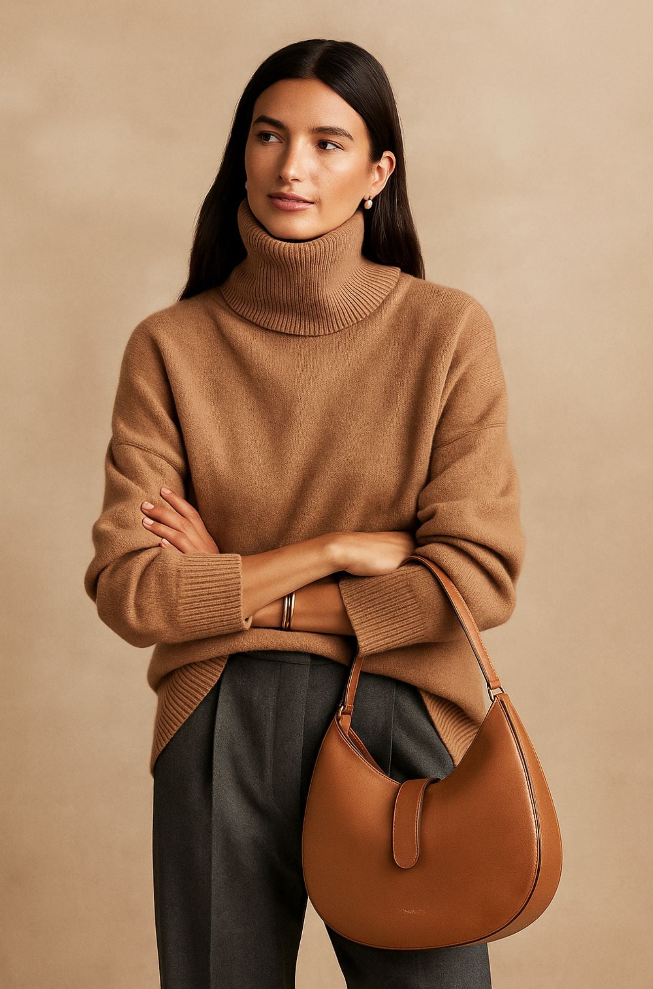 Women's Turtleneck Long Sleeve Sweater – Khaki