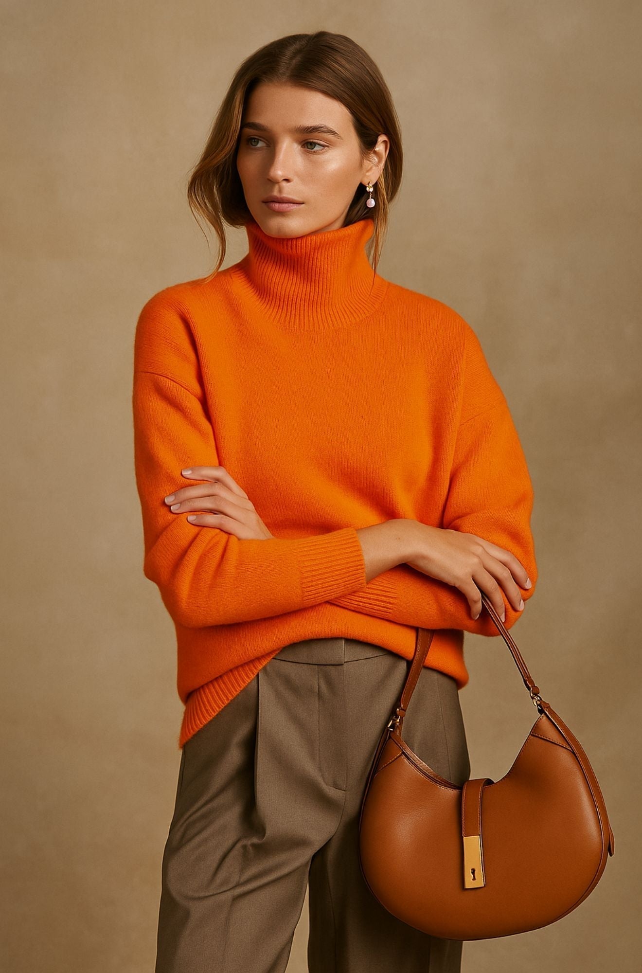Women's Turtleneck Long Sleeve Sweater – Orange