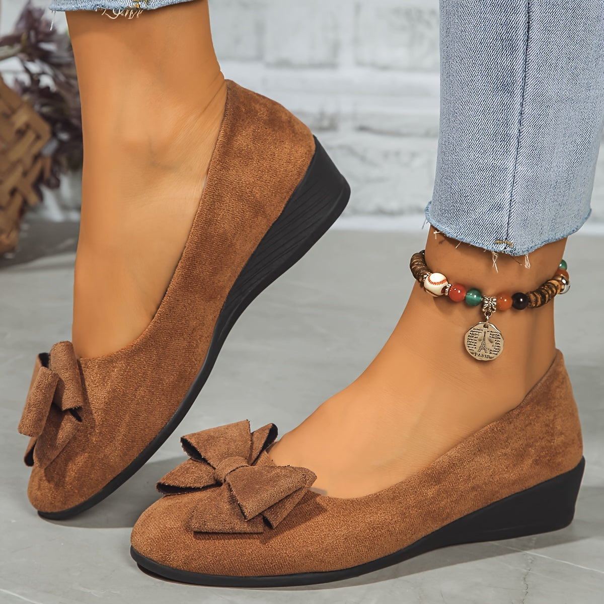 Women's Round Toe Bow Flats