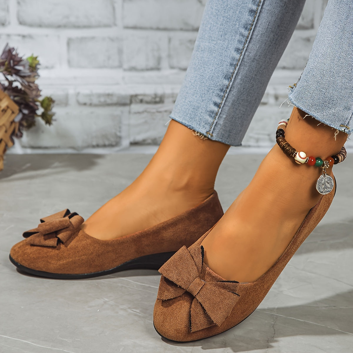 Women's Round Toe Bow Flats