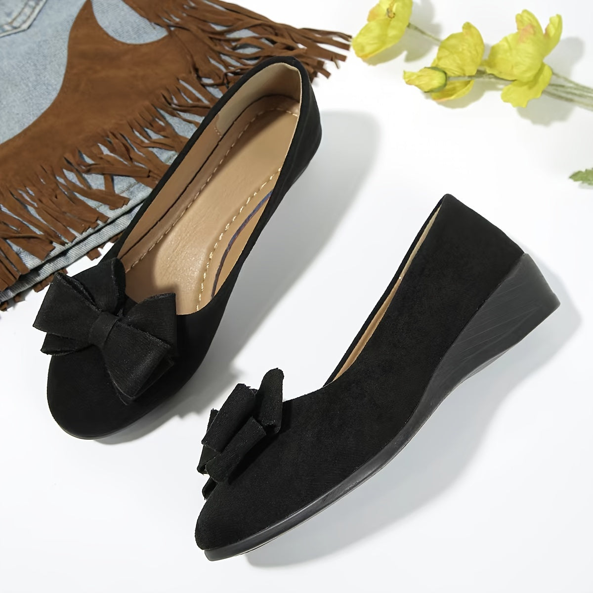 Women's Round Toe Bow Flats